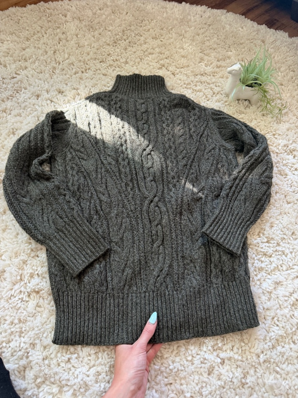 Chunky cable Vince Olive Green Cable fashion thickness women’s Knit Funnel Neck